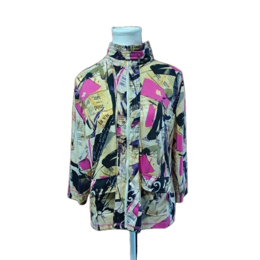 Onque Casuals Zip Up Women’s Size Large Boho Artsy Top/Jacket Travel Colorful
